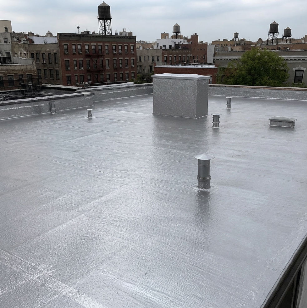Finished aluminum-coated roof at the Bushwick multifamily project