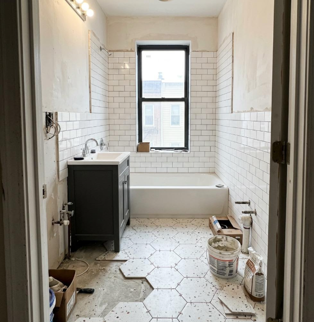 Windsor Terrace condo bathroom nearing completion during renovation
