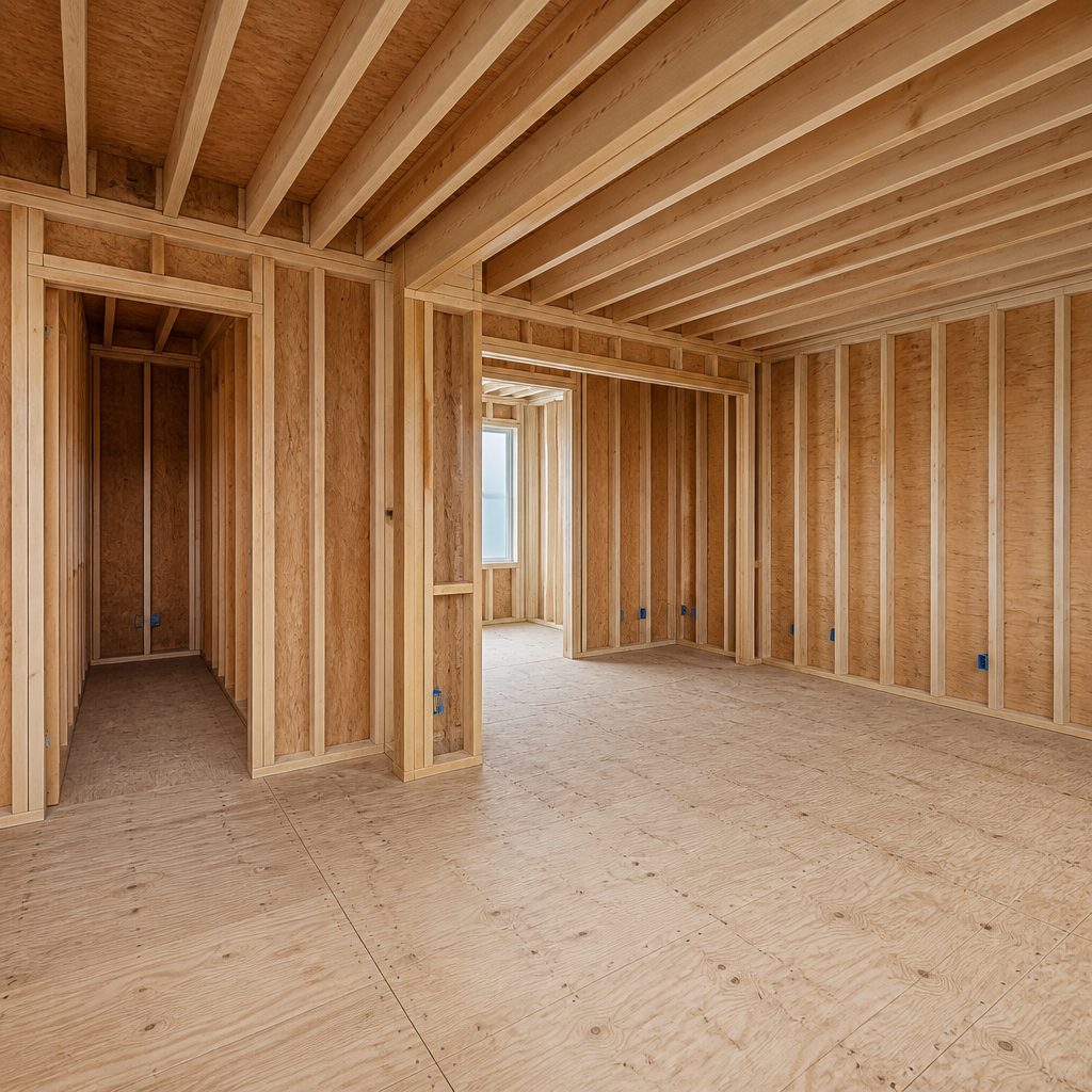 Bedroom opened to stud framing during the co-op gut renovation