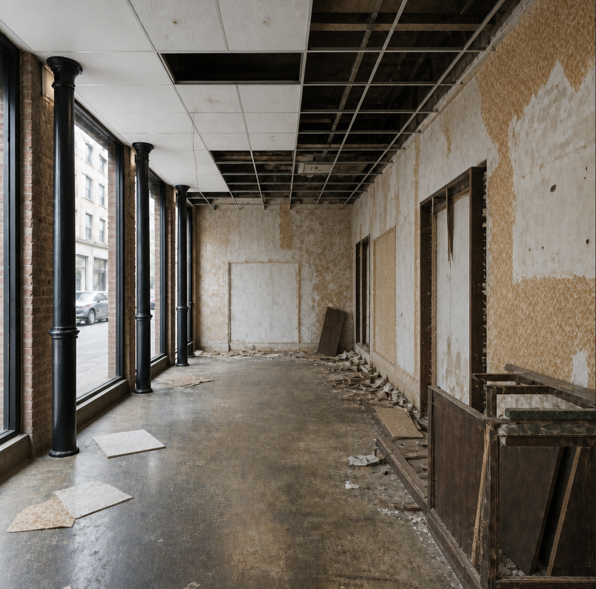 Demolition in progress at the Lower Manhattan retail turnover