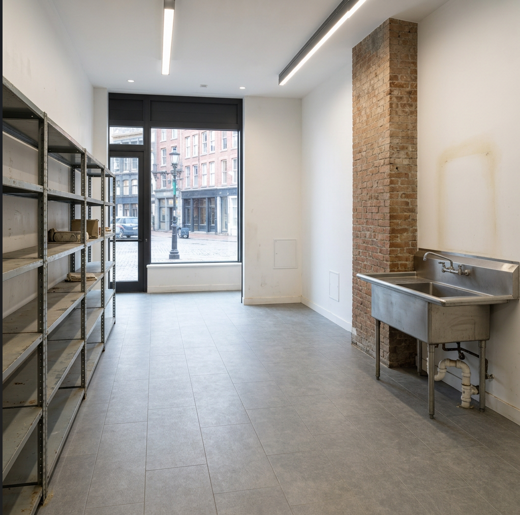 Retail space at the South Street Seaport reconfiguration before work began