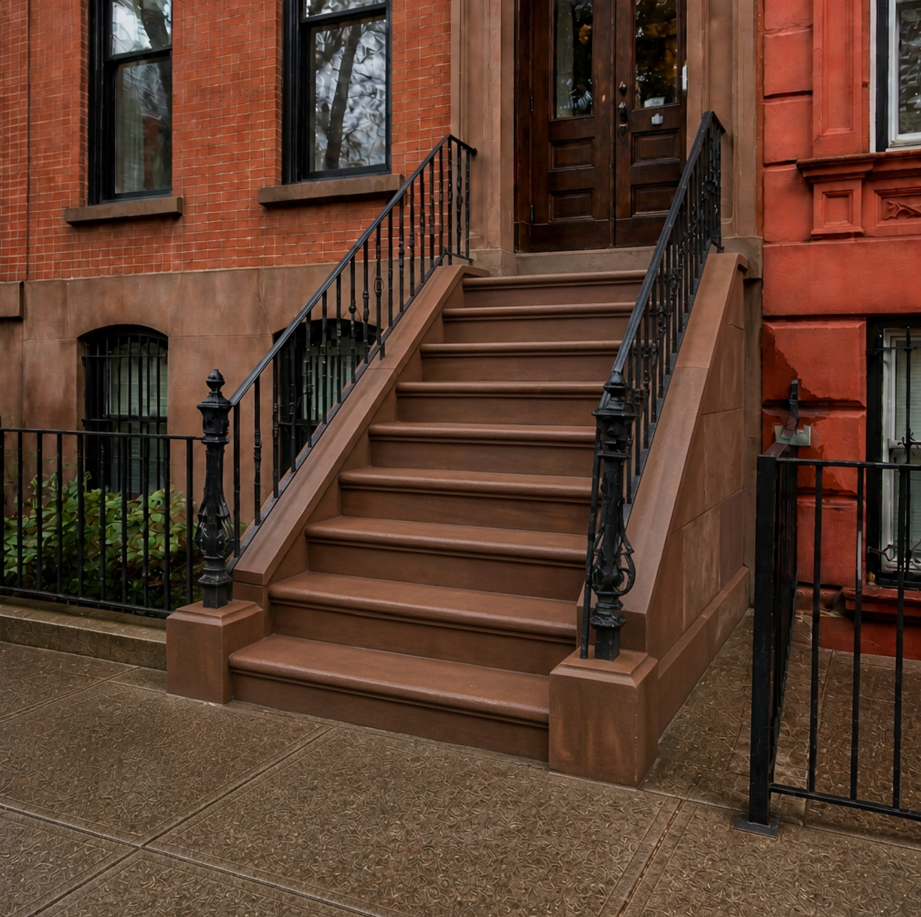 Finished brownstone stoop restoration at the Carroll Gardens project