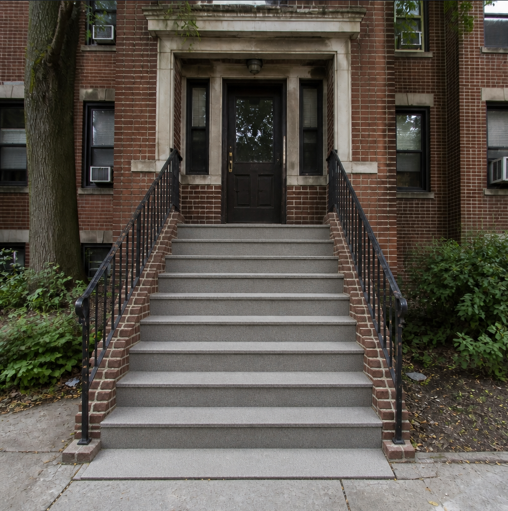 Finished steps and brick cheek walls at the Riverdale stoop project
