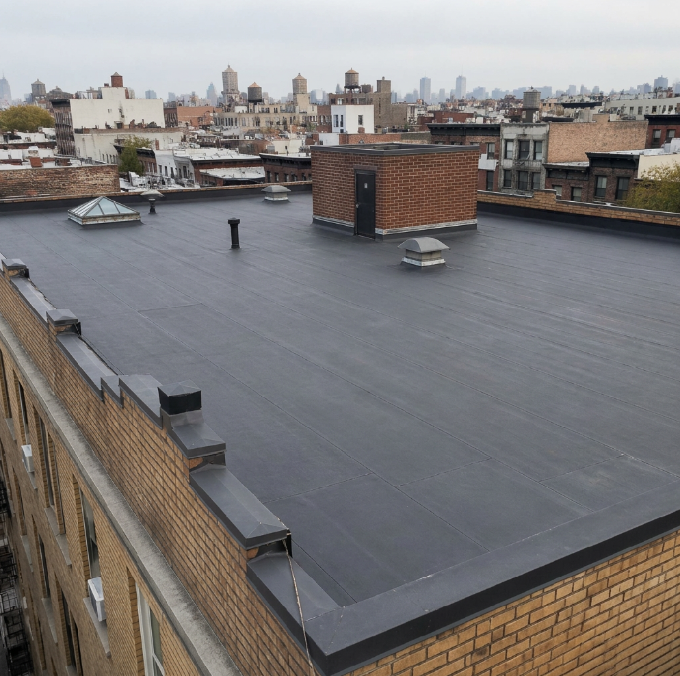 New roof membrane and capping installed at the Bushwick multifamily project
