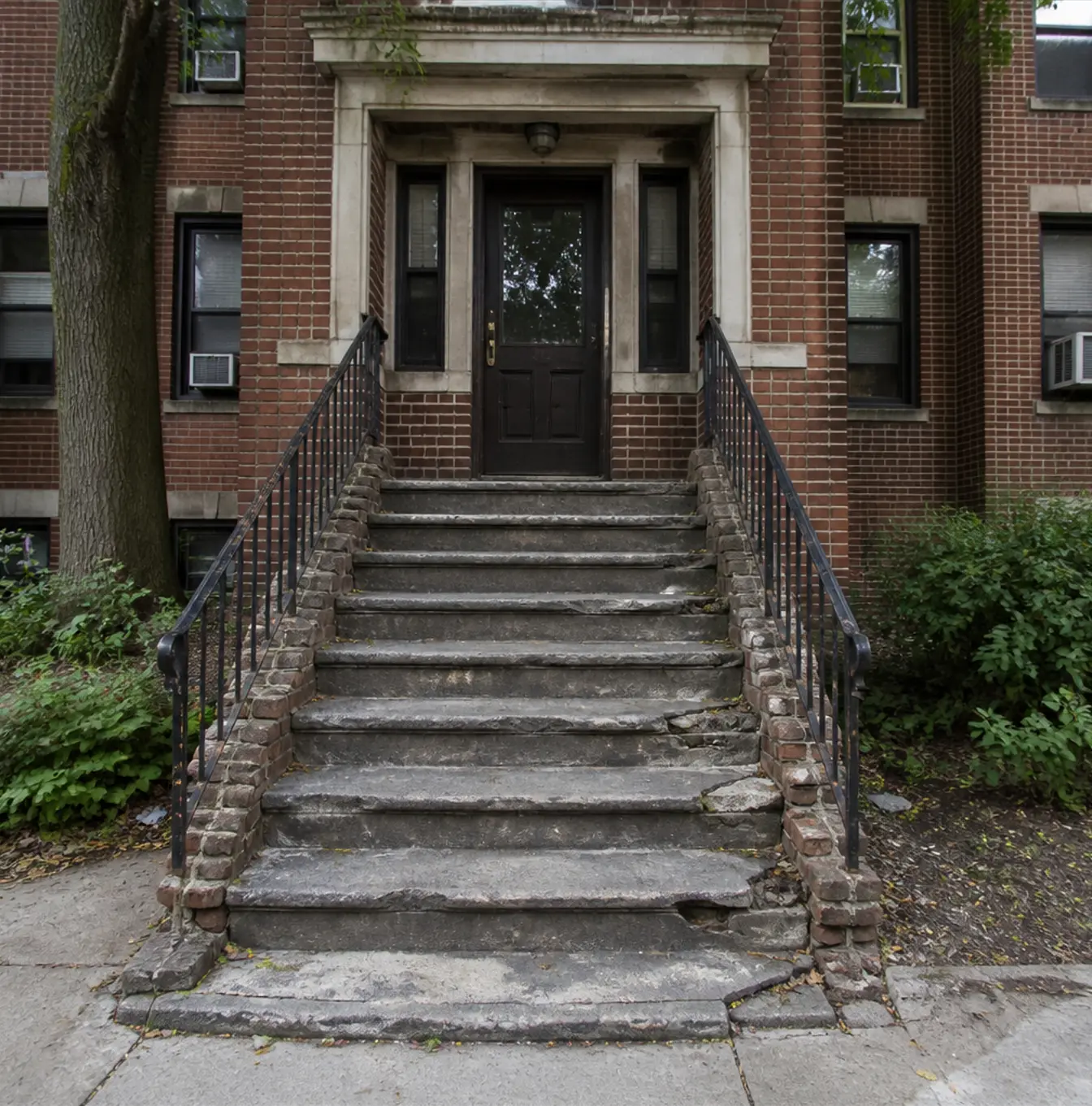 Deteriorated steps before reconstruction at the Riverdale stoop project