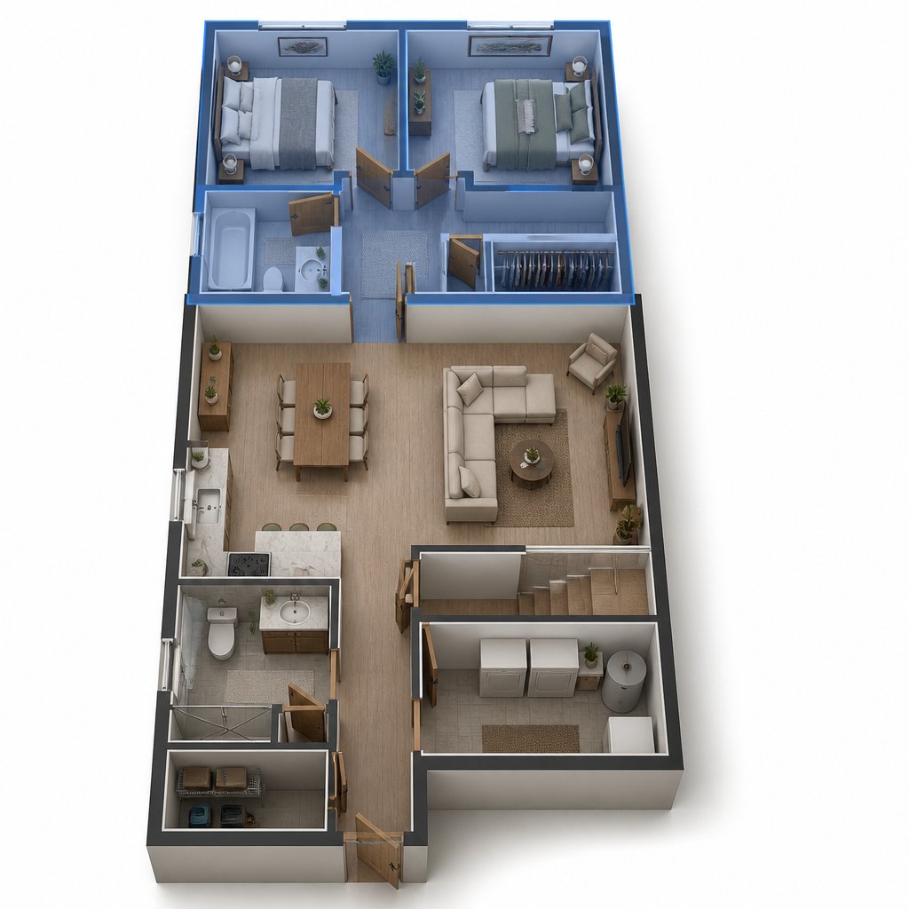 Furnished layout of the finished Astoria rear extension